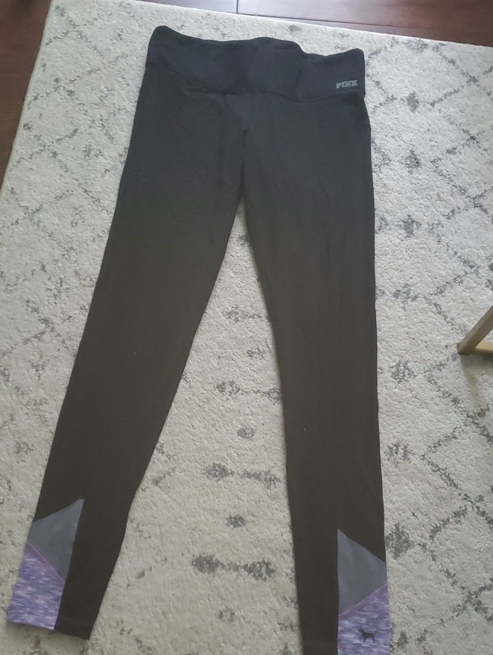 PINK Victoria's Secret Black Athletic Leggings with Purple Detail Size Small